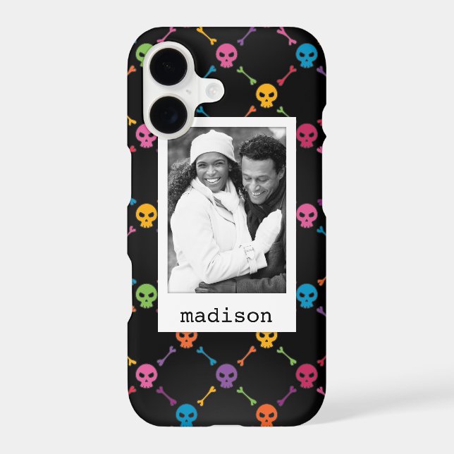 Custom Photo & Name Multicolor pattern with skulls Iphone Case (Back)