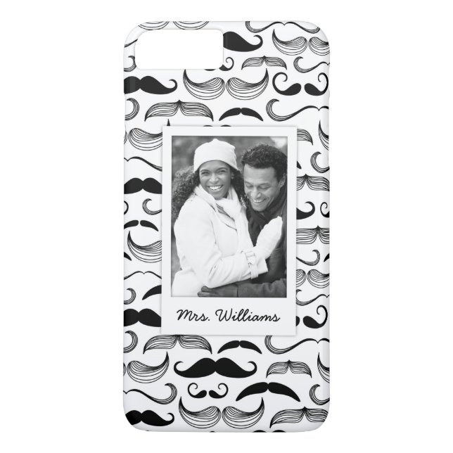 Custom Photo & Name Mustache pattern 2 Case-Mate iPhone Case (Back)