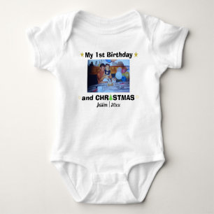 Custom Photo & Name My 1st Birthday and Christmas Baby Bodysuit