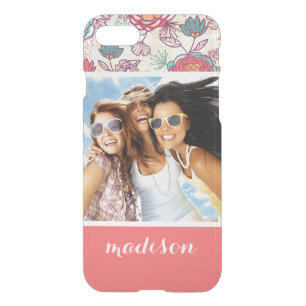 Custom Photo & Name Peony and leaves pattern iPhone SE/8/7 Case
