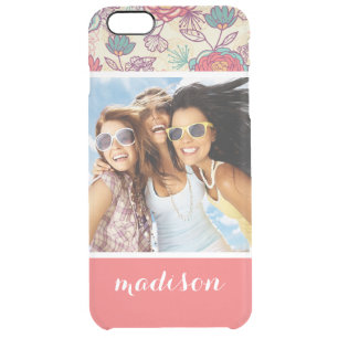 Custom Photo & Name Peony and leaves pattern Clear iPhone 6 Plus Case