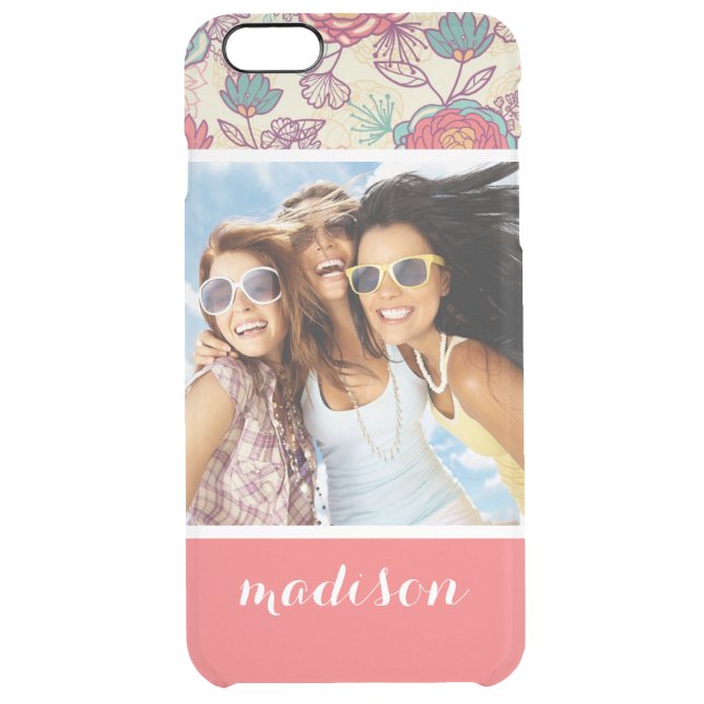 Custom Photo & Name Peony and leaves pattern Uncommon iPhone Case (Back)