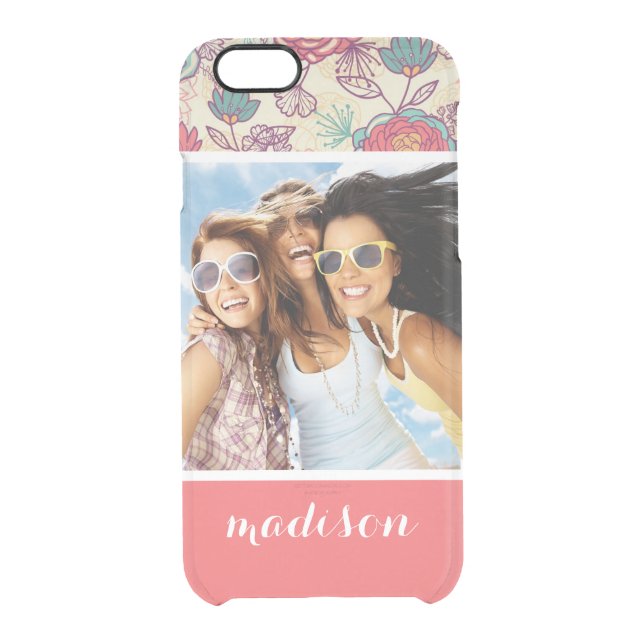 Custom Photo & Name Peony and leaves pattern Uncommon iPhone Case (Back)