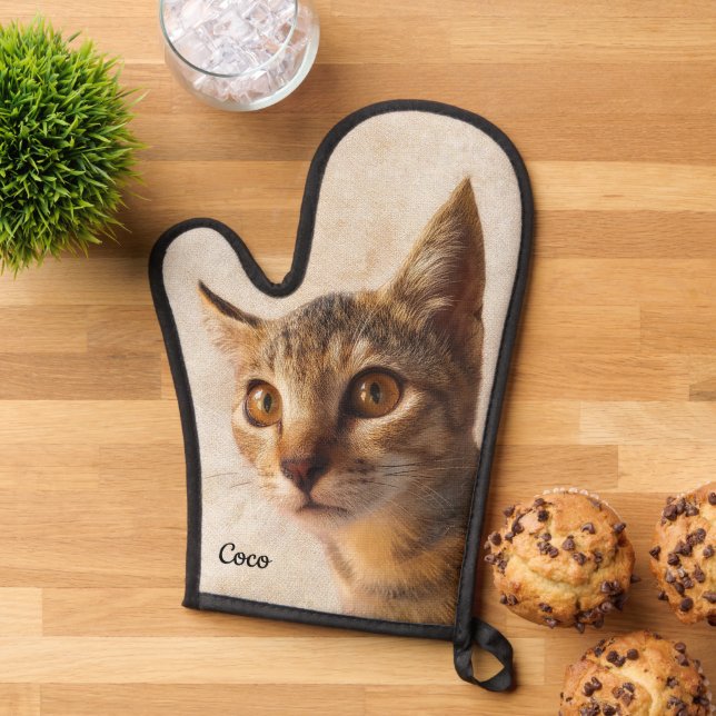 Custom Photo Name Personalized Cat Template Oven Mitt (Top down)