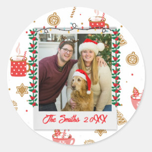 Custom Photo & Name Personalized Merry Christmas Classic Round Sticker