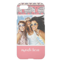 Custom Photo & Name Pink Ethnic Elephant Pattern