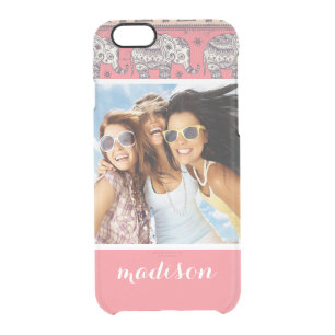 Custom Photo & Name Pink Ethnic Elephant Pattern Clear iPhone 6/6S Case