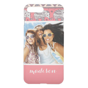 Custom Photo & Name Pink Ethnic Elephant Pattern iPhone 8 Plus/7 Plus Case