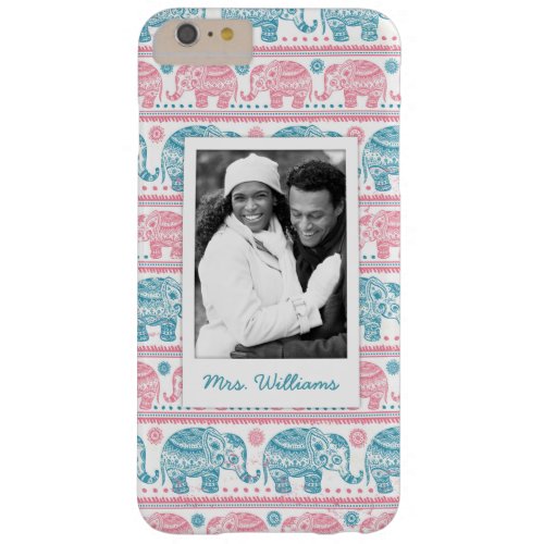 Custom Photo  Name Pink  Teal Elephant Pattern Barely There iPhone 6 Plus Case
