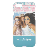 Custom Photo & Name Pink & Teal Elephant Pattern