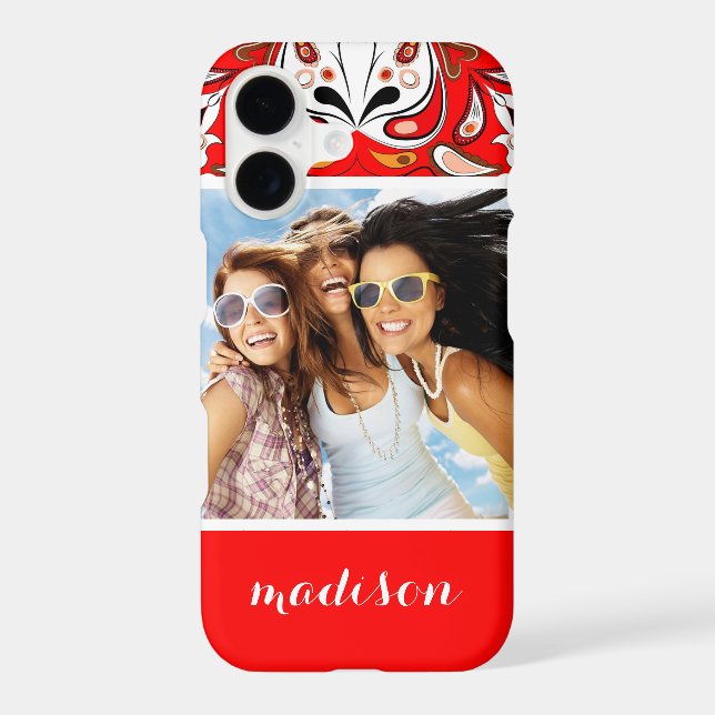Custom Photo & Name Portuguese Tile Pattern Iphone Case (Back)