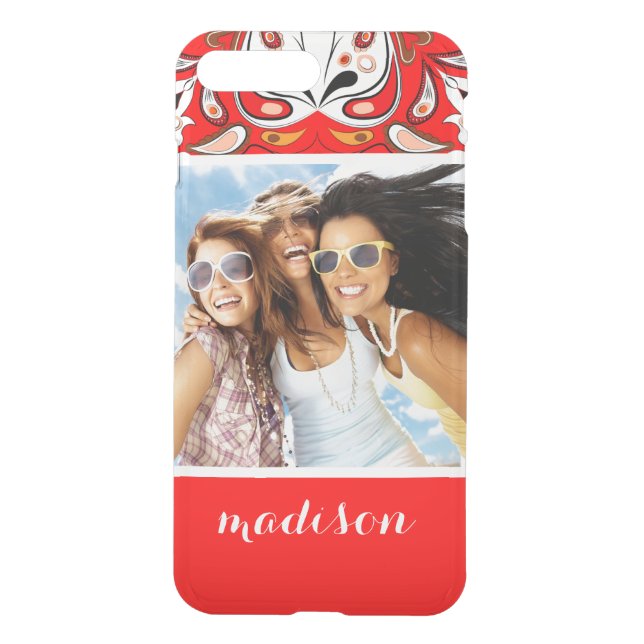 Custom Photo & Name Portuguese Tile Pattern Uncommon iPhone Case (Back)