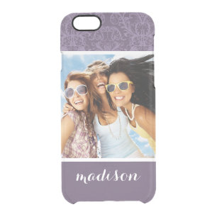Custom Photo & Name Purple floral wallpaper 2 Clear iPhone 6/6S Case