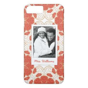 Custom Photo & Name Red And Gold Floral Lace iPhone 8 Plus/7 Plus Case