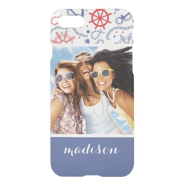 Custom Photo & Name Red and Navy with Anchor Uncommon iPhone Case (Back)
