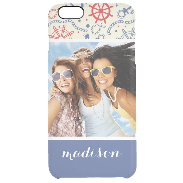 Custom Photo & Name Red and Navy with Anchor Uncommon iPhone Case (Back)