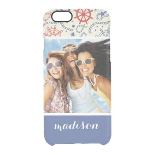 Custom Photo & Name Red and Navy with Anchor Clear iPhone 6/6S Case
