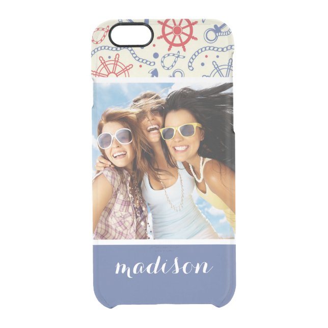 Custom Photo & Name Red and Navy with Anchor Uncommon iPhone Case (Back)