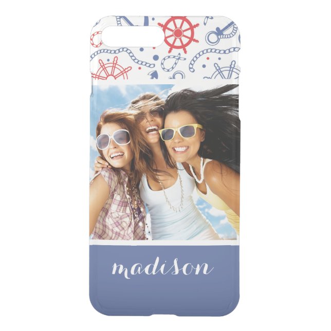Custom Photo & Name Red and Navy with Anchor Uncommon iPhone Case (Back)