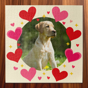 Custom Photo Name Red Pink Hearts Personalized Jigsaw Puzzle