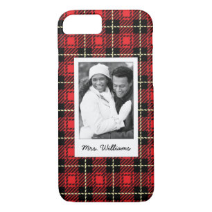 Custom Photo & Name Red Plaid Background iPhone 8/7 Case