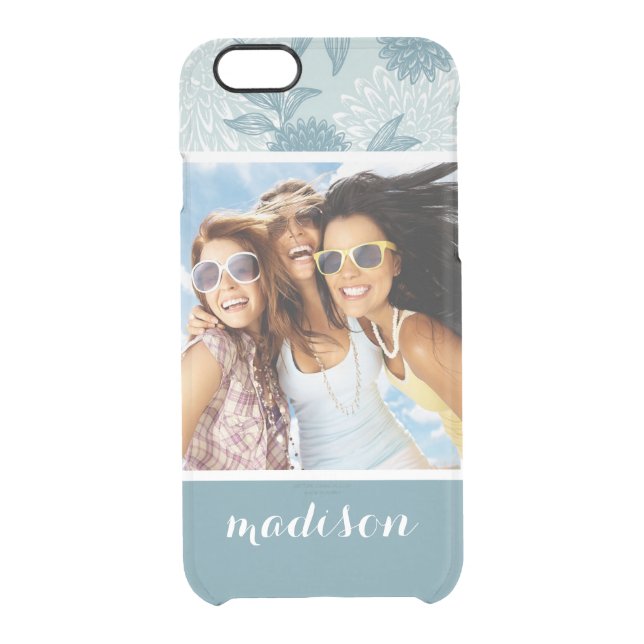 Custom Photo & Name Retro Floral Pattern 2 2 Uncommon iPhone Case (Back)