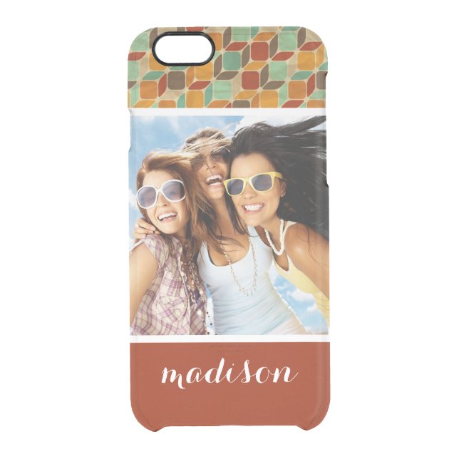 Custom Photo & Name Retro geometric pattern 4 2 Uncommon iPhone Case (Back)