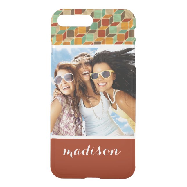 Custom Photo & Name Retro geometric pattern 4 2 Uncommon iPhone Case (Back)