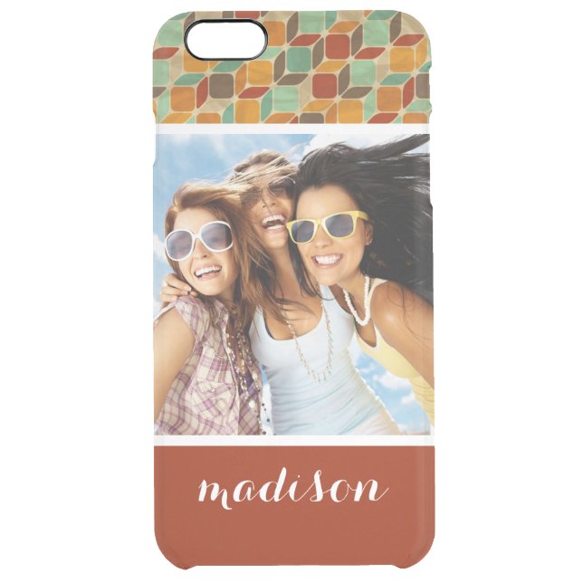 Custom Photo & Name Retro geometric pattern 4 2 Uncommon iPhone Case (Back)