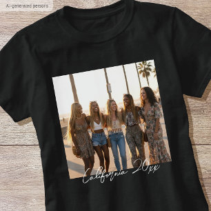 Custom Photo Name Simple Script Typography Black T-Shirt