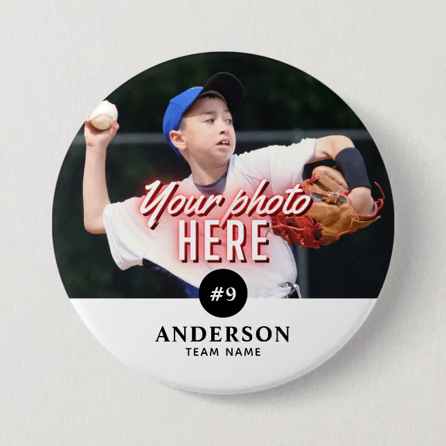 Custom Photo Name, Sports Team & Number Pin Button | Zazzle