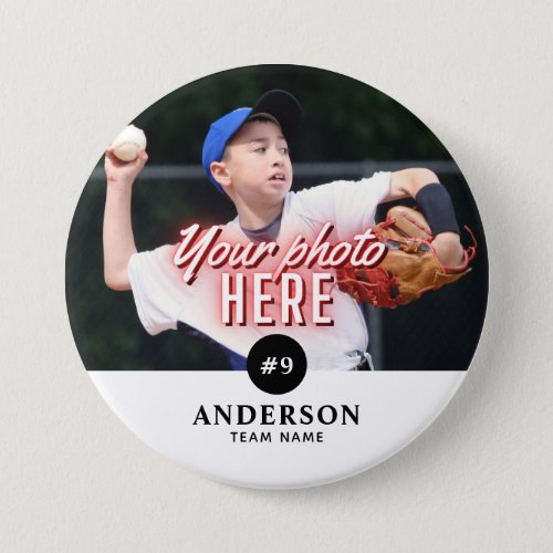 Custom Photo Name Sports Team  Number Pin Button