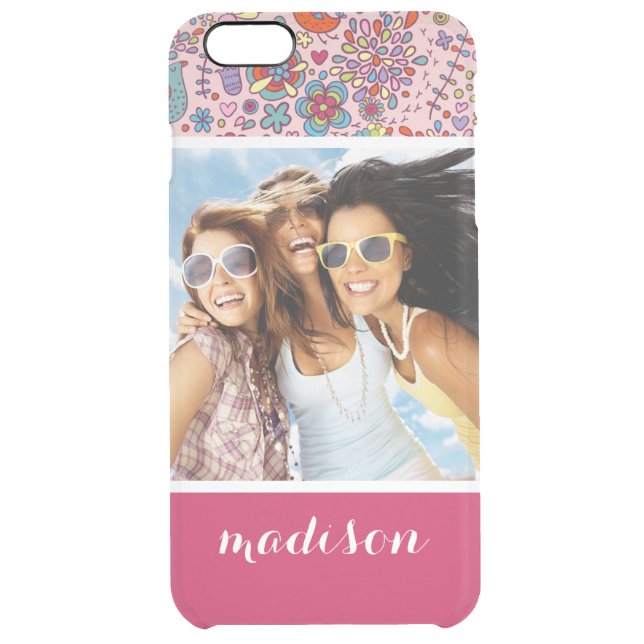 Custom Photo & Name Spring pattern with flowers Uncommon iPhone Case (Back)