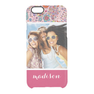 Custom Photo & Name Spring pattern with flowers Clear iPhone 6/6S Case