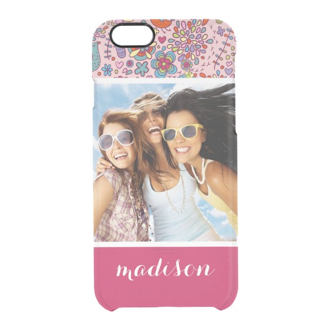 Custom Photo & Name Spring pattern with flowers Uncommon iPhone Case (Back)