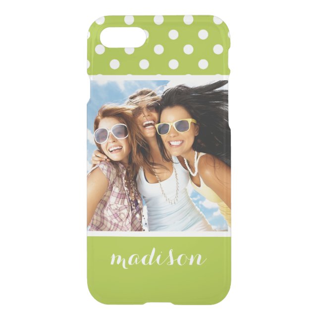 Custom Photo & Name Spring pattern with polka dots Uncommon iPhone Case (Back)