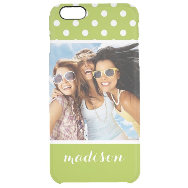 Custom Photo & Name Spring pattern with polka dots Uncommon iPhone Case (Back)