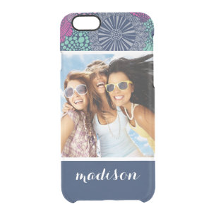 Custom Photo & Name Stylish Floral Pattern Clear iPhone 6/6S Case