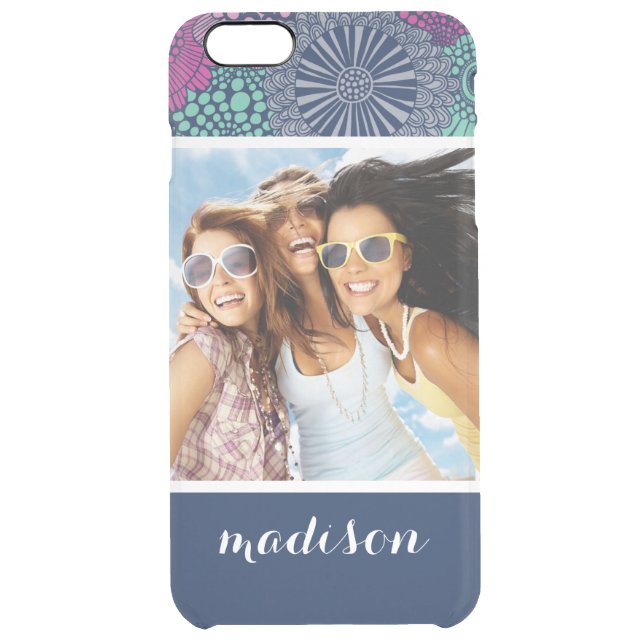 Custom Photo & Name Stylish Floral Pattern Uncommon iPhone Case (Back)
