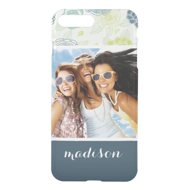 Custom Photo & Name Stylish Floral Pattern Uncommon iPhone Case (Back)