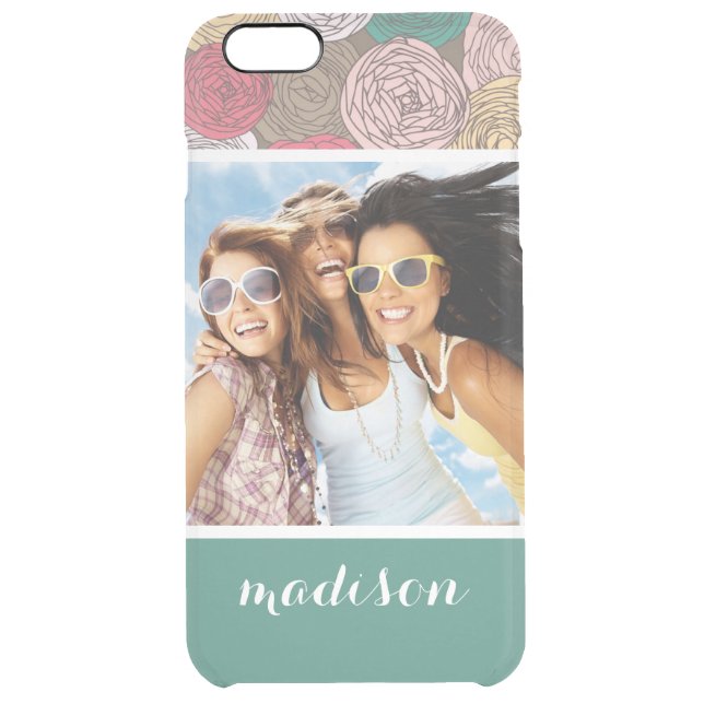 Custom Photo & Name Stylish floral pattern Uncommon iPhone Case (Back)