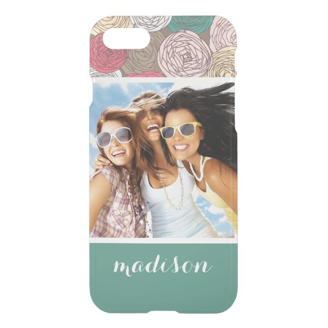 Custom Photo & Name Stylish floral pattern Uncommon iPhone Case (Back)