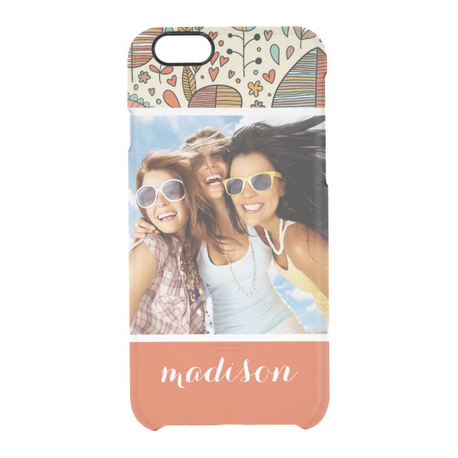 Custom Photo & Name Summer Leaves Pattern Uncommon iPhone Case (Back)