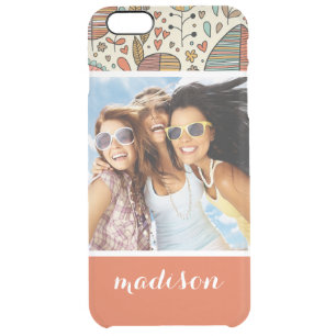 Custom Photo & Name Summer Leaves Pattern Clear iPhone 6 Plus Case