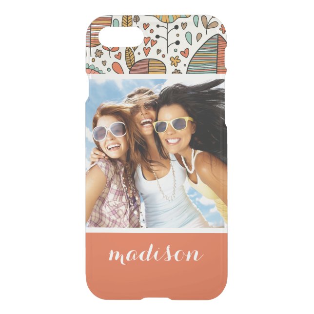 Custom Photo & Name Summer Leaves Pattern Uncommon iPhone Case (Back)
