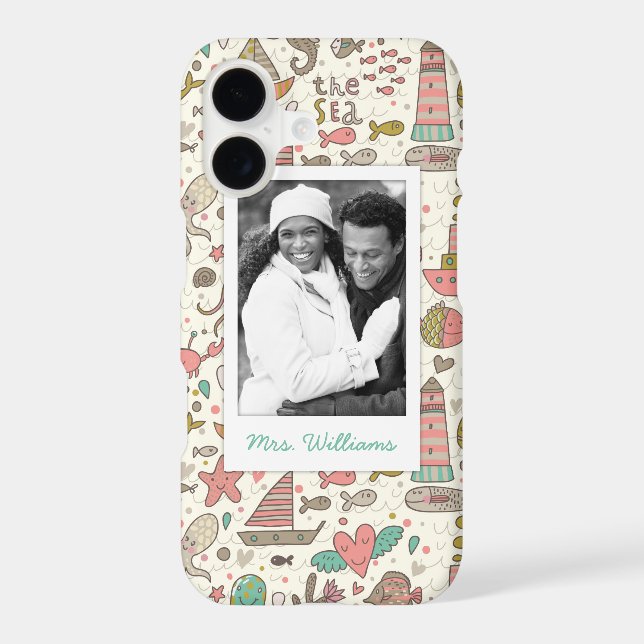 Custom Photo & Name Summer Ships Pattern Iphone Case (Back)