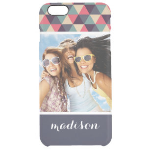 Custom Photo & Name Teal And Pink Triangle Pattern Clear iPhone 6 Plus Case