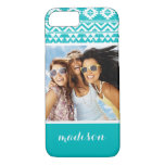 Custom Photo &amp; Name Teal Aztec Tribal Pattern iPhone 8/7 Case