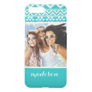Custom Photo & Name Teal Aztec Tribal Pattern iPhone 8 Plus/7 Plus Case