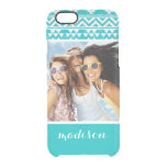 Custom Photo &amp; Name Teal Aztec Tribal Pattern Clear iPhone 6/6S Case